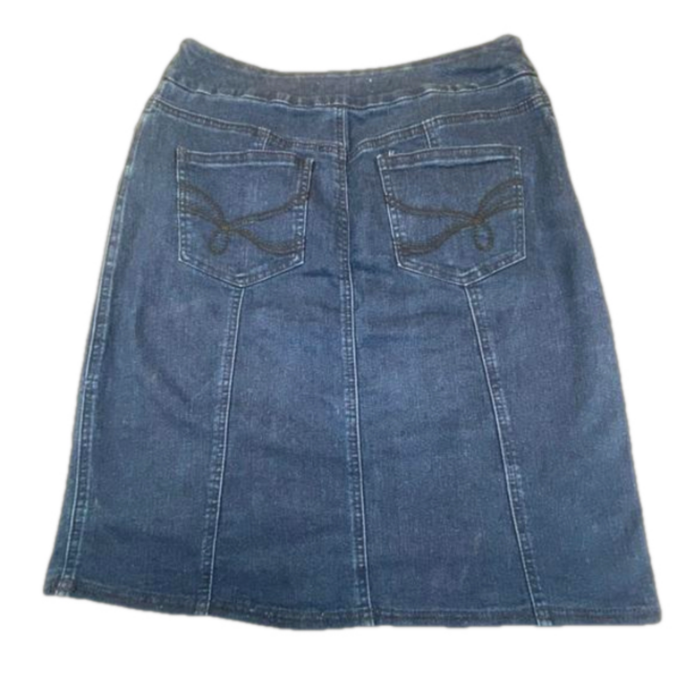 Western Vintage Dark Denim Jean Skirt Stretch A Line Knee Length Small Y2K